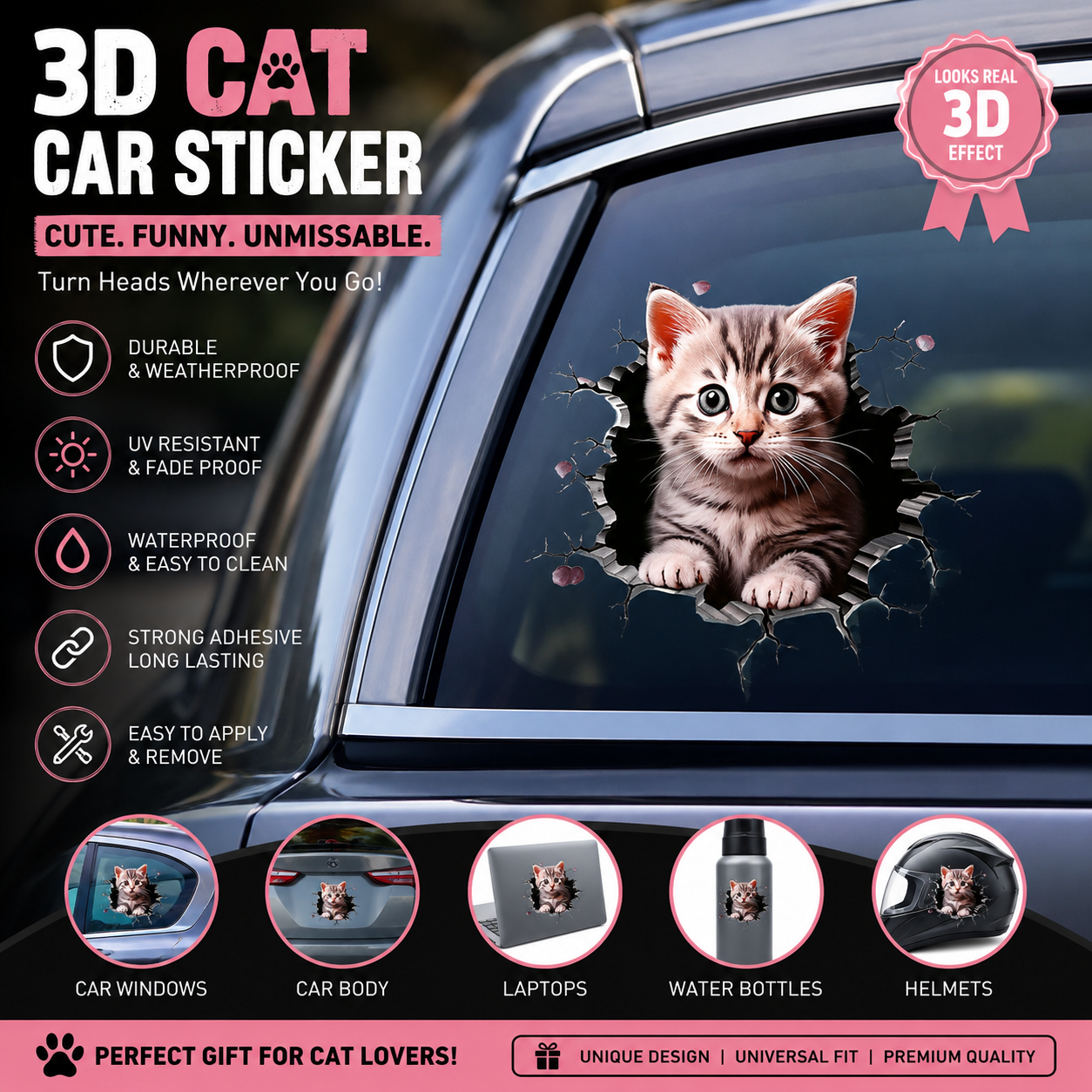 Peek-A-Boo Cat™ 3D Car Window Sticker